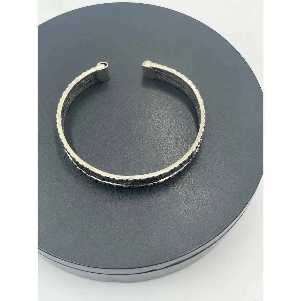 Sterling Silver Signed Open Filigree Nugget Border Cuff Bracelet 31 grams, 7.5”‎